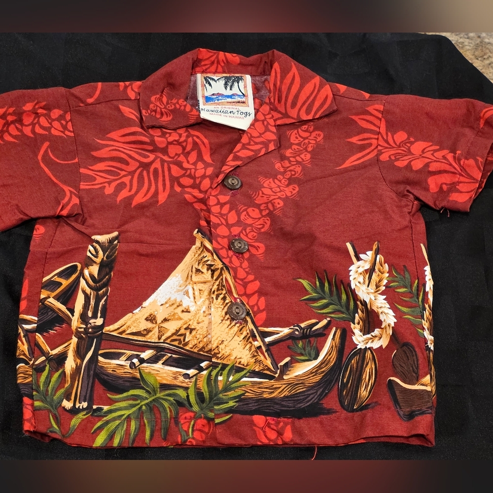 Vintage Hawaiian Togs, Made In Hawaii, Kids Red Hawaiian Shirt 6M